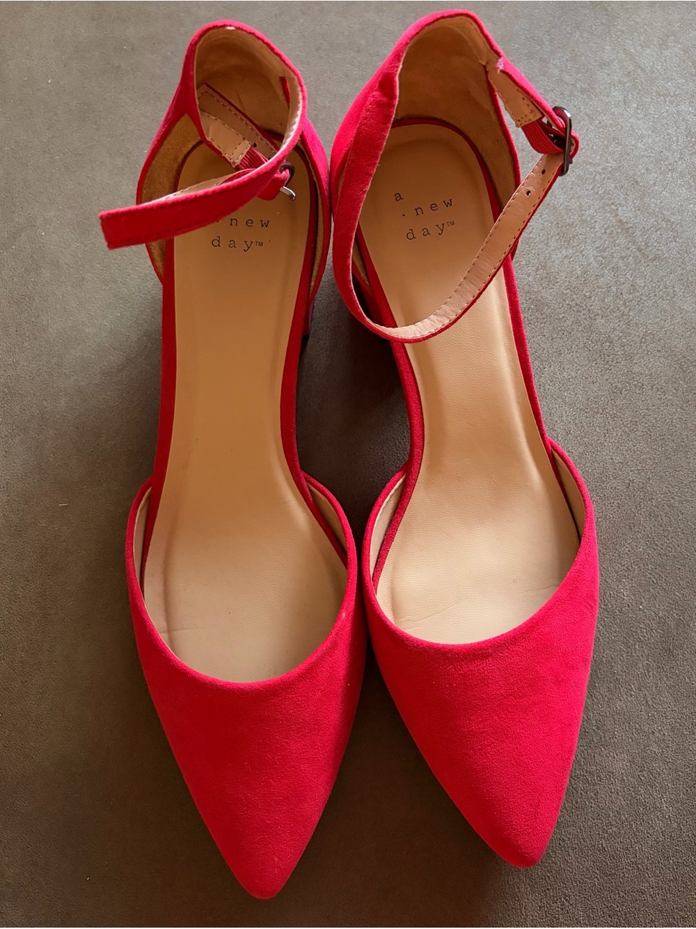 a new day Red Pointed-Toe Ankle-Strap Block Heels
